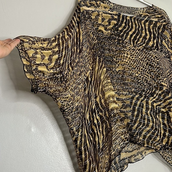 Vintage Animal Print Sheer Metallic tiger leopard chetah mixed cover up top o/s - Picture 4 of 7